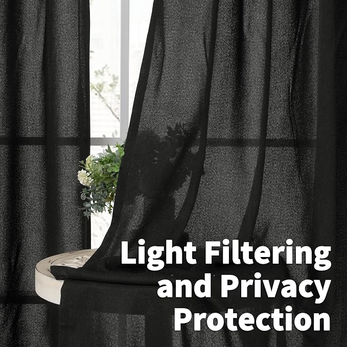 YoungsTex Black Linen Curtains 36 Inch Long - Image 3
