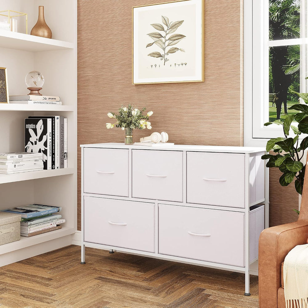 WLIVE 5 Drawer Dresser for Bedroom, Wide Chest of Drawers, White