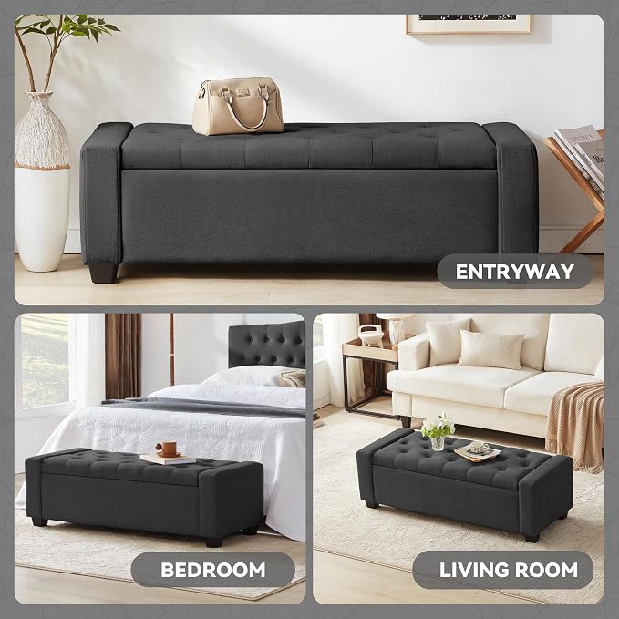 48" Ottoman with Storage, Soft Storage Ottoman Bench - Image 6