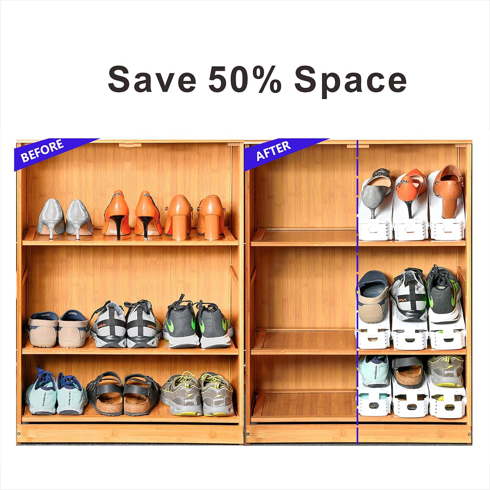 36 Pack Adjustable 50% Space-saving Shoe Slots Organizer, White