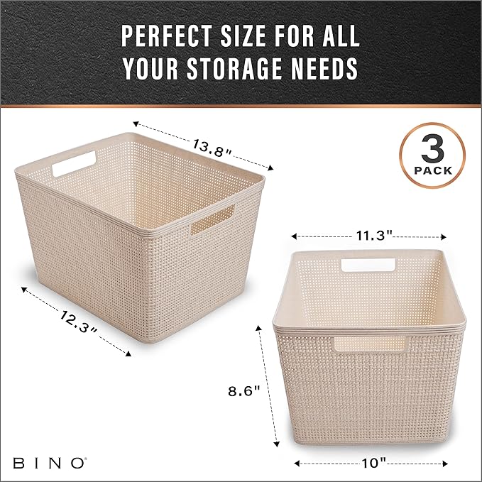 BINO Woven Plastic Basket | Large, Space-Saving Storage, Stylish Design | - Image 3