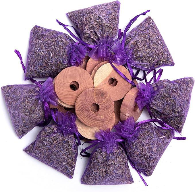 Pack of 16 Cedar Blocks and 8 Lavender Flower Sachets Craft Bag, Drawer - Image 7