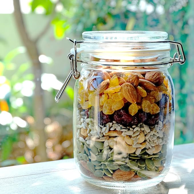 4 Glass Food Storage Jars with Airtight Lids + Chalkboard & Marker, Kitchen - Image 8