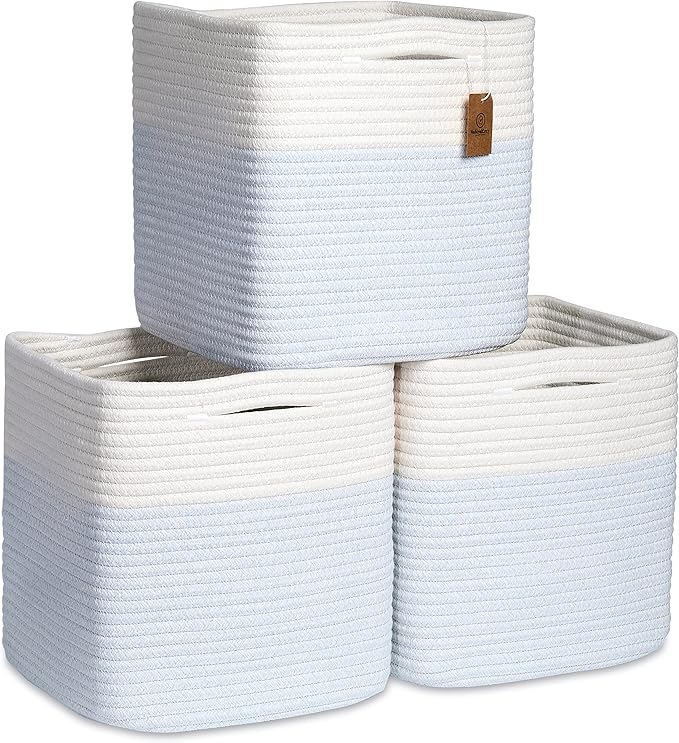 NaturalCozy Storage Cubes 11 Inch Cotton Rope Woven Baskets by NaturalCozy