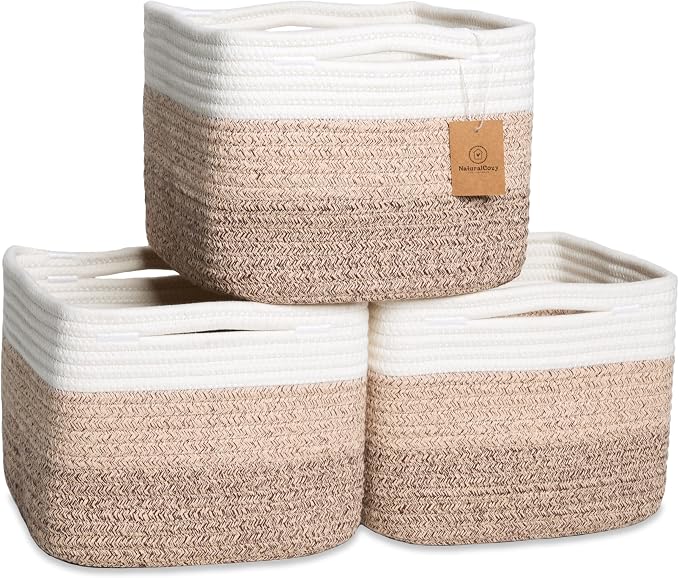 NaturalCozy Storage Cubes 9”x9”x7”Cotton Rope Woven Baskets by NaturalCozy