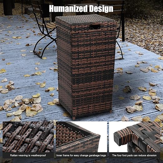 VINGLI Wicker Patio Trash Can, 27 Gallon Rattan Trash Can - Image 2