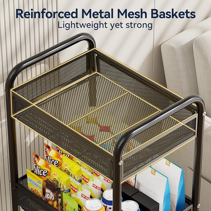 YASONIC 3 Tier Rolling Cart – Metal Utility Storage Cart - Image 5