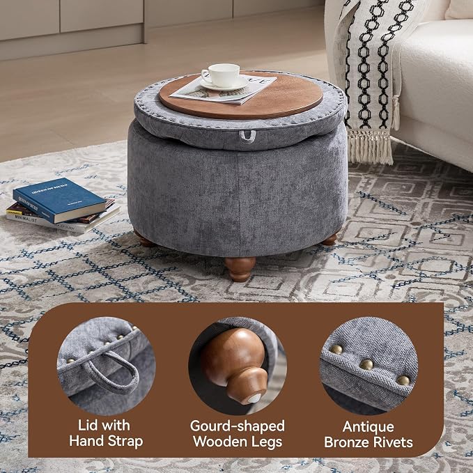24Inch Round Storage Ottoman - Image 3