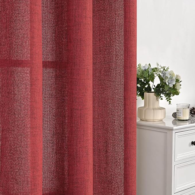 YoungsTex Red Linen Curtains 80 Inch Length - Image 9