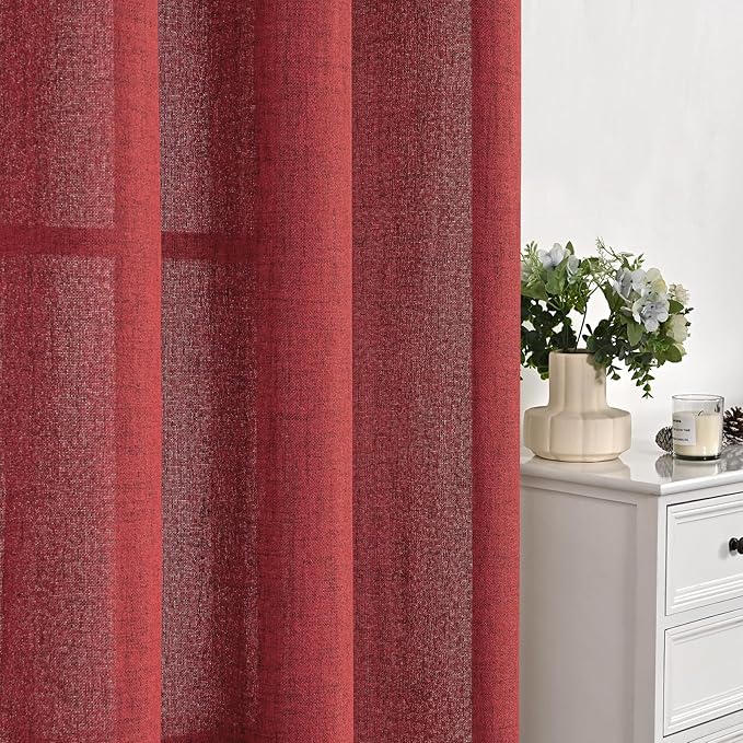 YoungsTex Red Linen Semi Sheer Curtains 72 Inch Length - Image 9