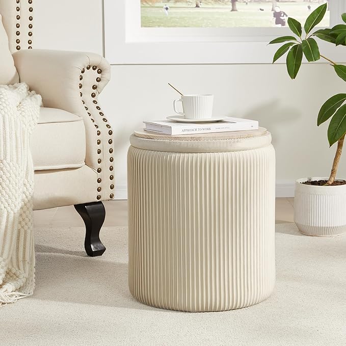 Round Ottoman with Storage Set of 2, Vanity Stool with Storage - Image 2