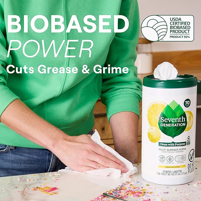 Seventh Generation Multi Surface Wipes All Purpose Cleaning Lemon Zest scent - Image 3