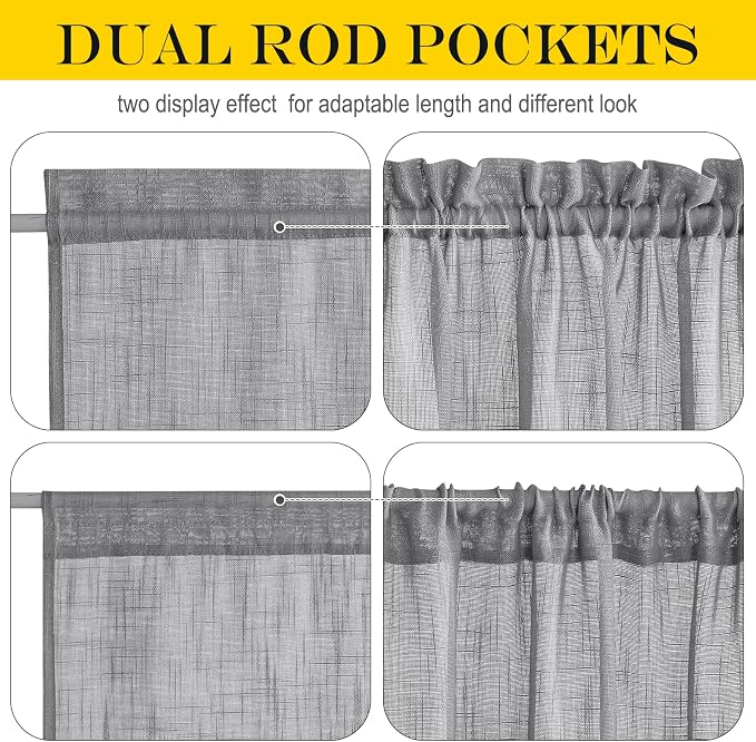 NICETOWN Semi Sheer Curtains 64 inches Long - Image 2