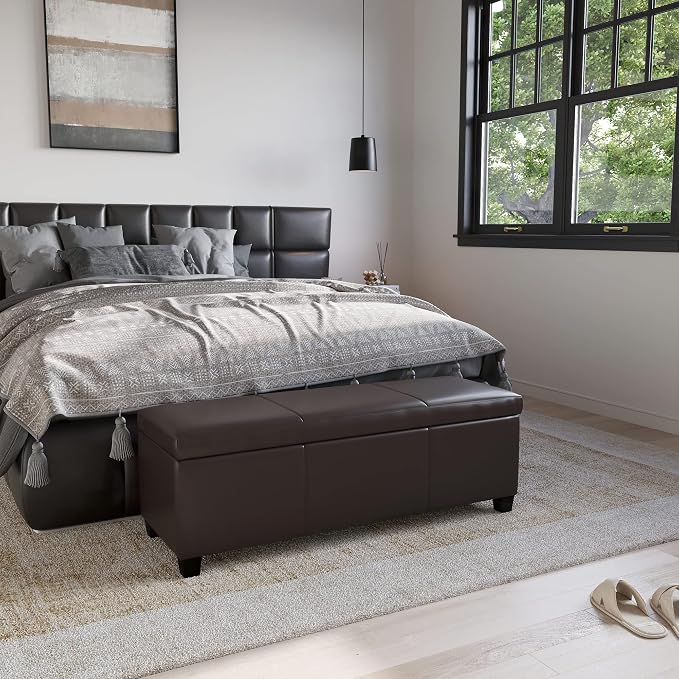 BELLEZE Storage Faux Leather Ottoman, 47 Inch Bench Bedroom Bench - Image 3