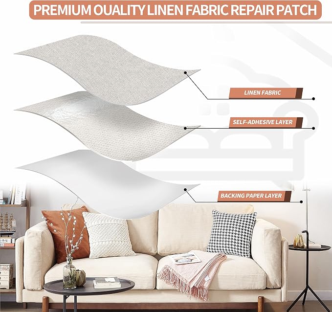 Fine Linen Fabric Patches, Self-Adhesive, Extra Large 12x40 Inch, - Image 3