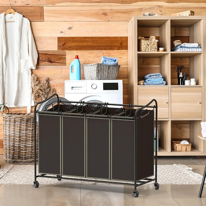 Simple Houseware 4-Bag Heavy Duty Laundry Sorter Rolling Cart - Image 2