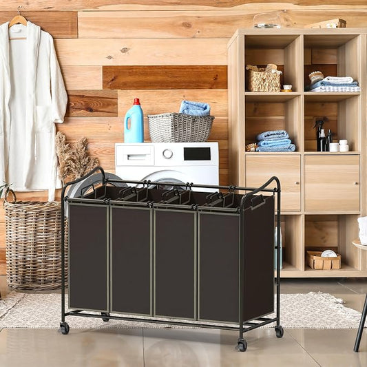 Simple Houseware 4-Bag Heavy Duty Laundry Sorter Rolling Cart - Image 2