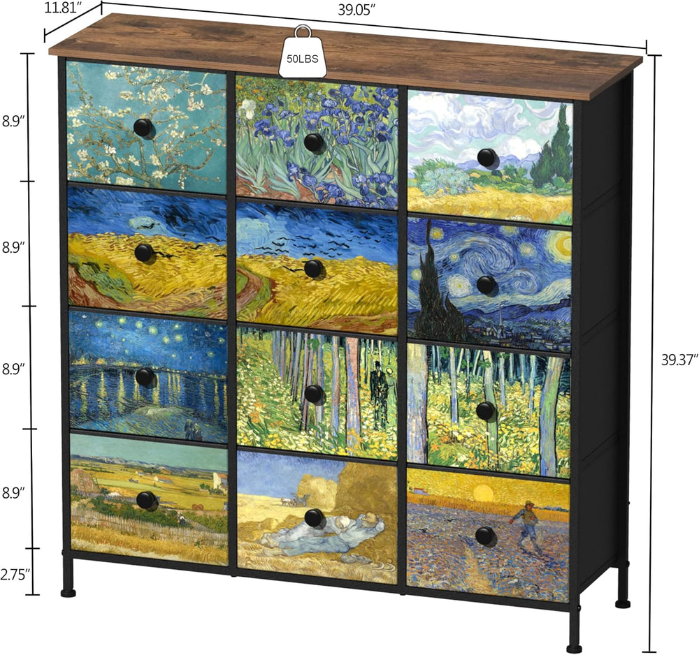 EXOTICA Dresser for Bedroom with 12 Drawers Tall Dresser & Chest of Drawe...