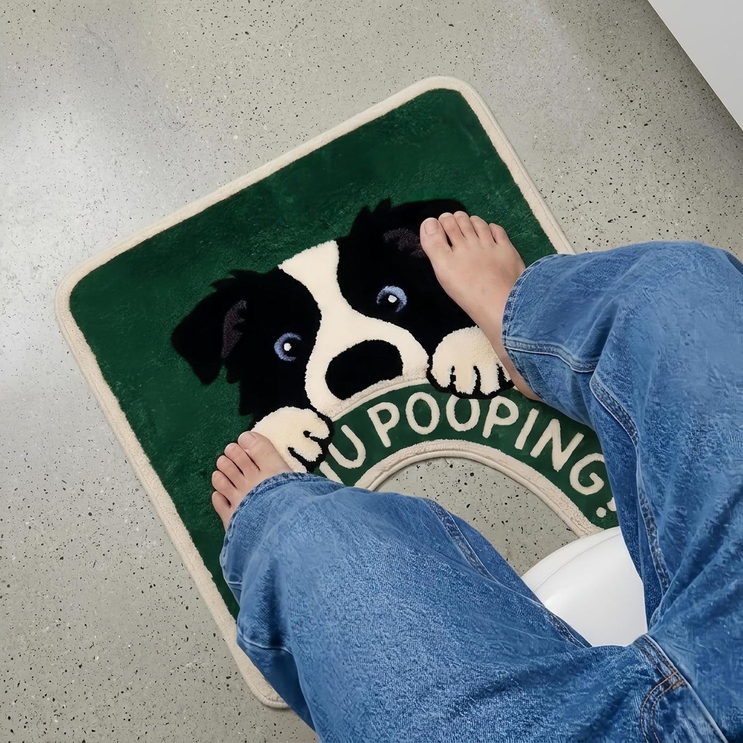 Toilet Rug U-Shaped - are You Pooping? Funny Dog Rug, 24''x20'' Inch Non-Slip Toilet Mat, Soft Absorbent Fun Bathroom Rugs, Cute Bathroom Rugs for Dog Lovers, Border Collie Decor