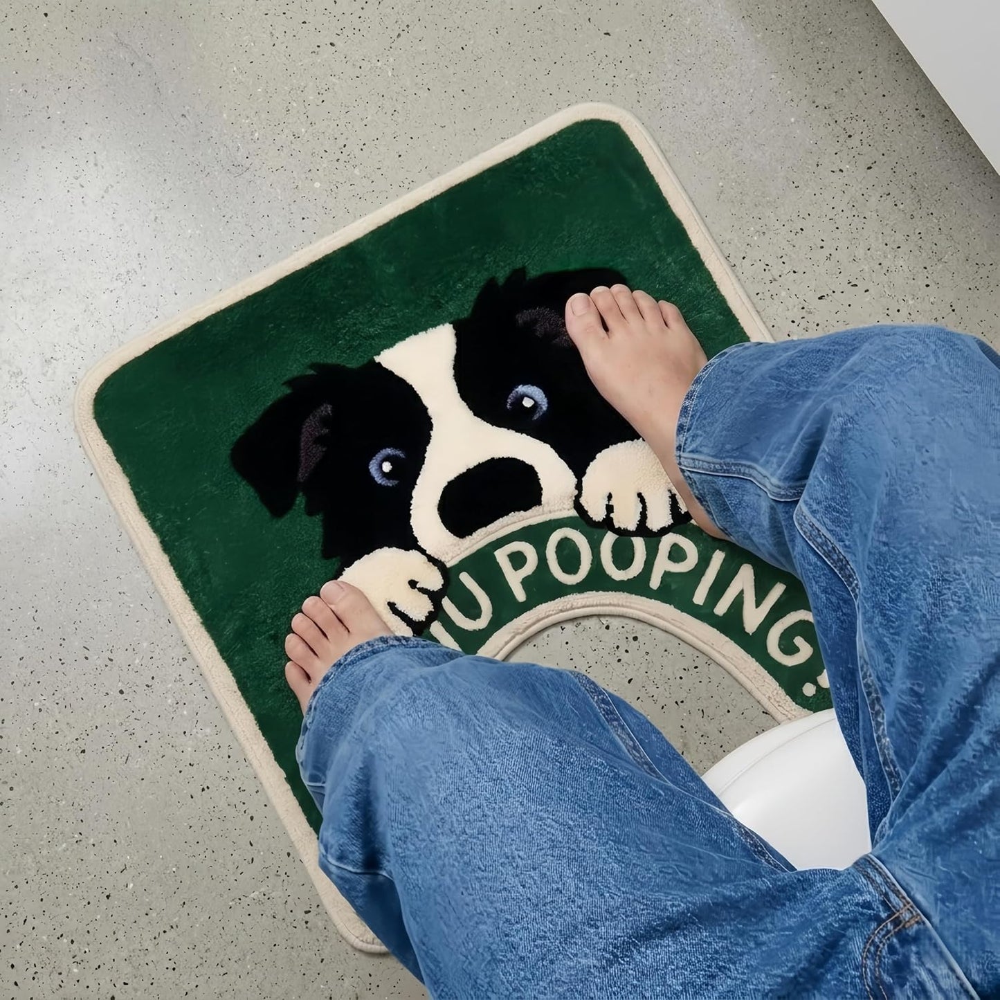 Toilet Rug U-Shaped - are You Pooping? Funny Dog Rug, 24''x20'' Inch Non-Slip Toilet Mat, Soft Absorbent Fun Bathroom Rugs, Cute Bathroom Rugs for Dog Lovers, Border Collie Decor