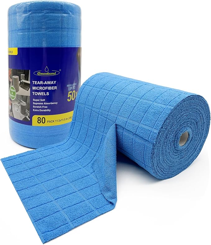 Greenfound Microfiber Cleaning Cloth Roll -80 Pack, Tear Away Towels by Greenfound