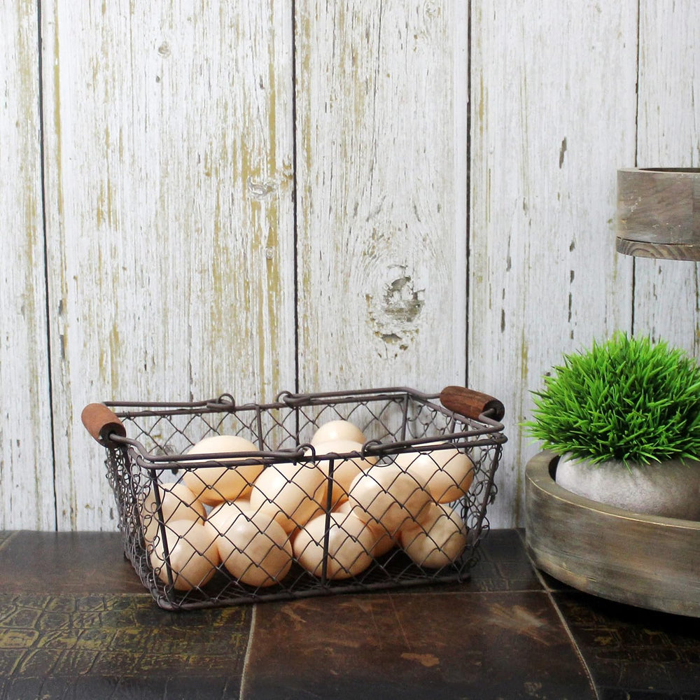 CVHOMEDECO. Primitive Chicken Wire Gathering Baskets with Wood Handle Rectang...