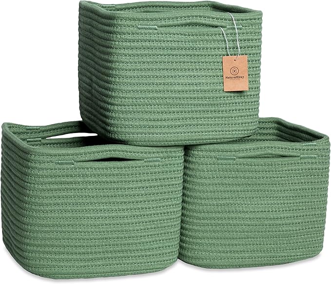 NaturalCozy Storage Cubes 9”x9”x7”Cotton Rope Woven Baskets by NaturalCozy