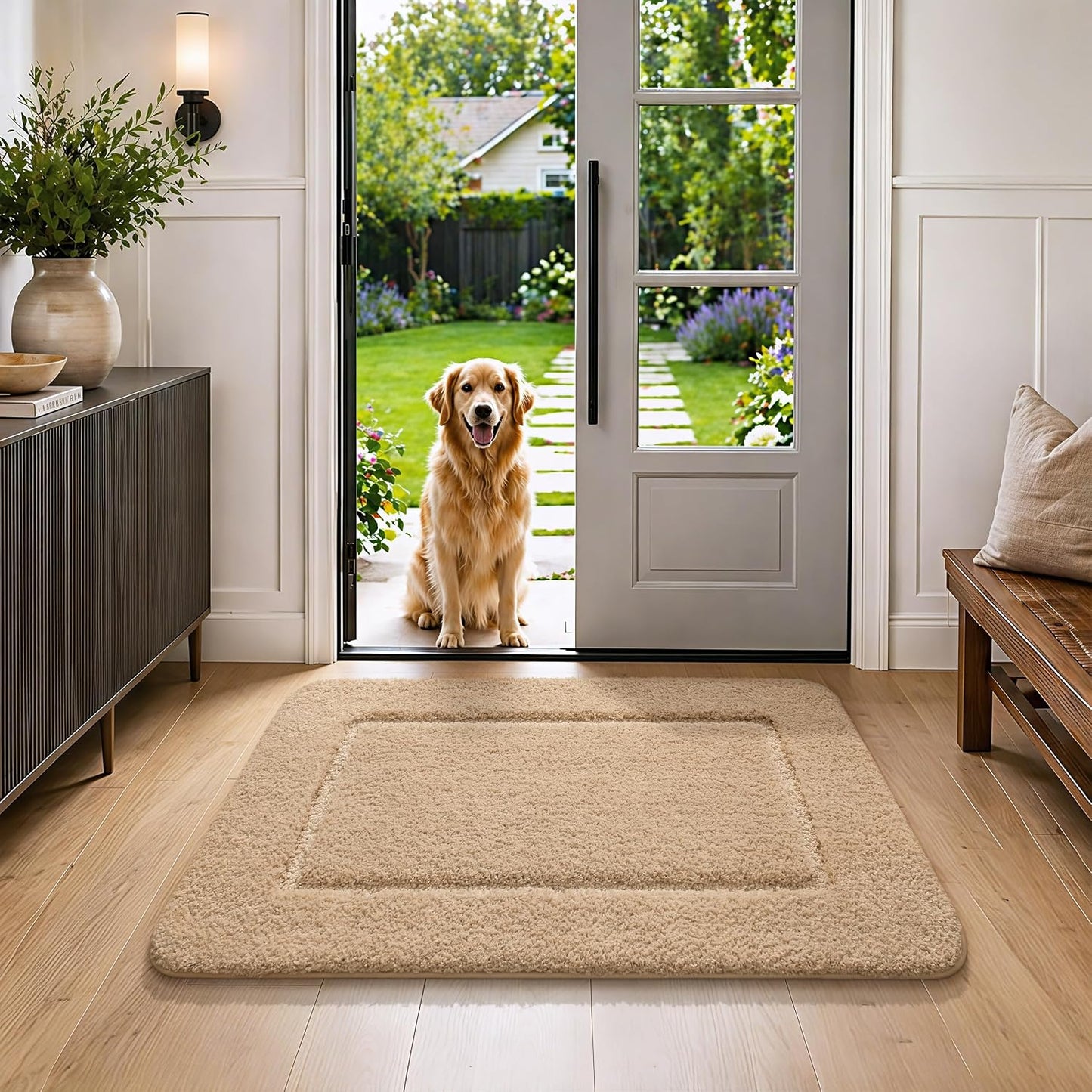 LOCHAS Bathroom Rug Set, Bath Rugs Sets 3 Piece Non Slip Backing, Washable Absorbent Microfiber Bath Mat Set, Soft Cozy Bathroom Mat for Shower Sink Toilet, Beige