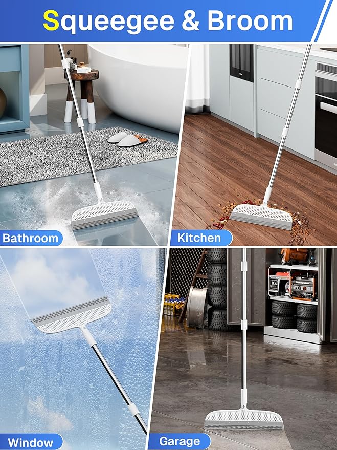 Floor Squeegee & Broom with Long Handle, 180° Rotating Head Silicone Blade - Image 4
