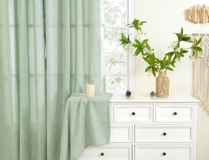 YoungsTex Sage Green Linen Semi Sheer Curtains 40 Inch Length - Image 7