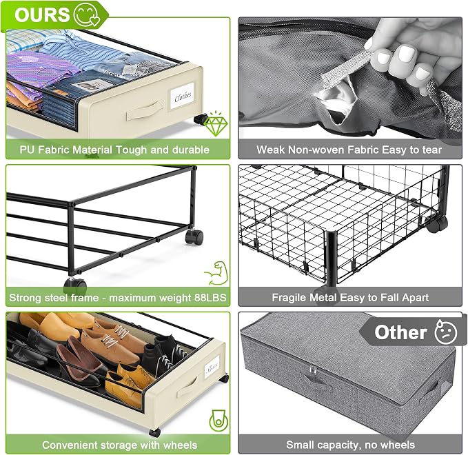 Under Bed Storage with Wheels, Under the Bed Storage Containers with Clear Lids - Image 3