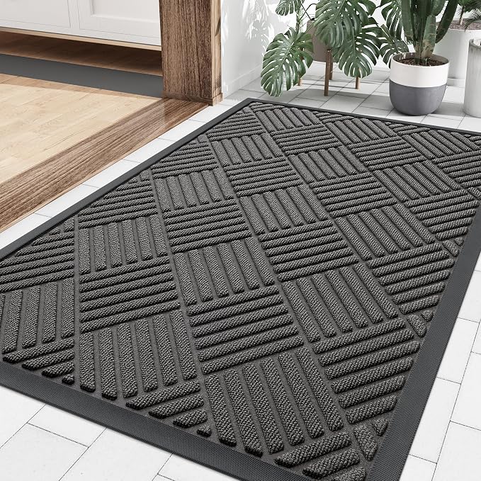 Smiry Front Door Mat Outside Entrance, Heavy Duty Outdoor Indoor Natural Rubber by Smiry