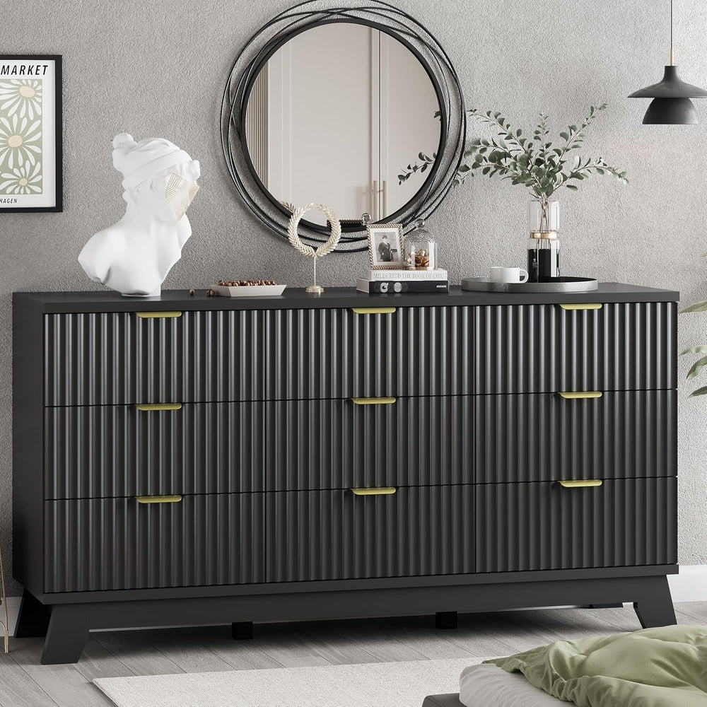 Xixini Fluted Dresser for Bedroom with 9 Drawers, 57" Wide Chest of Draw...