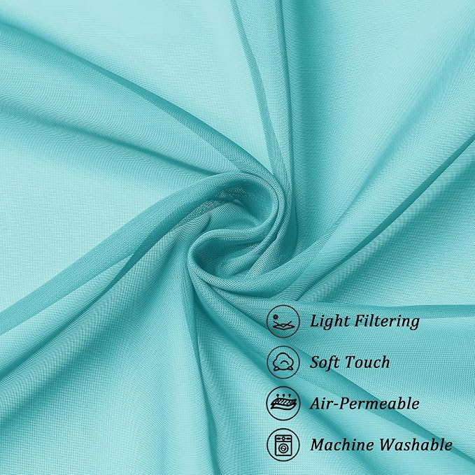 Chyhomenyc Turquoise Sheer Curtains 96 inches Long 2 Panels, Light Filtering - Image 5