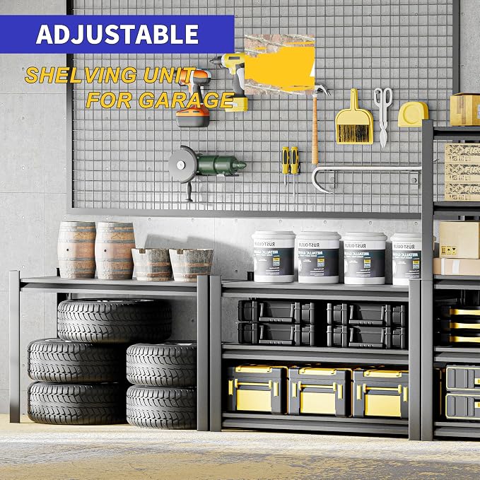3 Pieces Garage Shelving, Heavy Duty Sturdy Steel Thickened Metal Shelves - Image 4