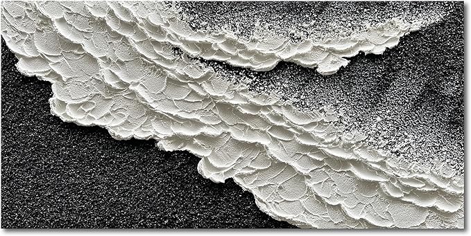 NANKAI 24x48 Inch Hand Painted 3D Ocean Wave Landscape Oil Painting Black and by NANKAIOilPaintingArt