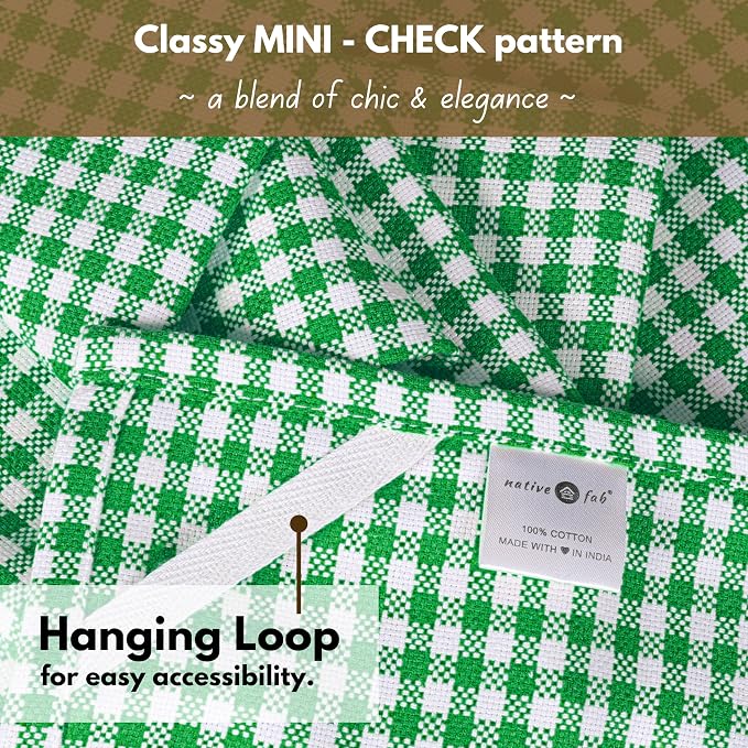 Native Fab Kitchen Dish Towels 16x26 inches Set of 4 Gingham Mini Check- 100% - Image 7