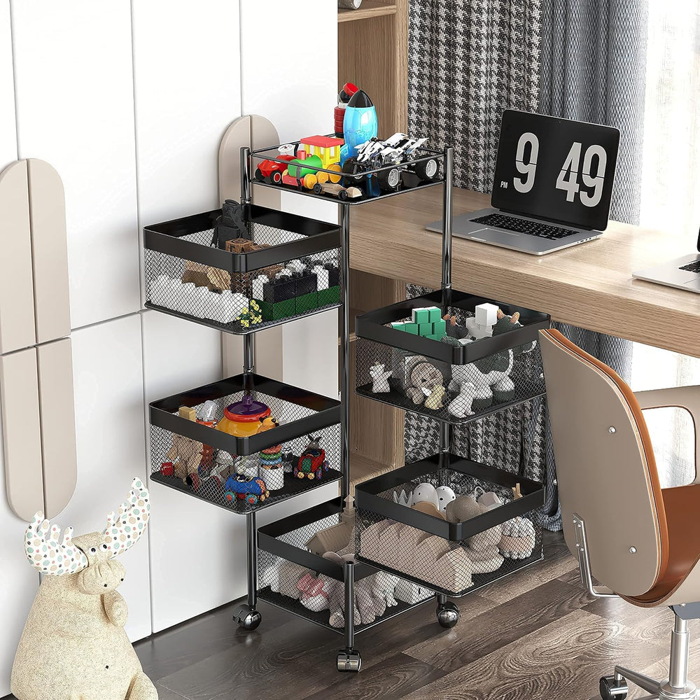 Fruit and Vegetable Basket for Kitchen No Assembly， Rotating Storage Rack,Bat...