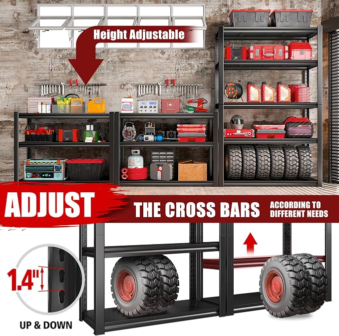 Raybee Storage Shelves 2000LBS Garage Shelving Heavy Duty, 5-Tier Adjustable