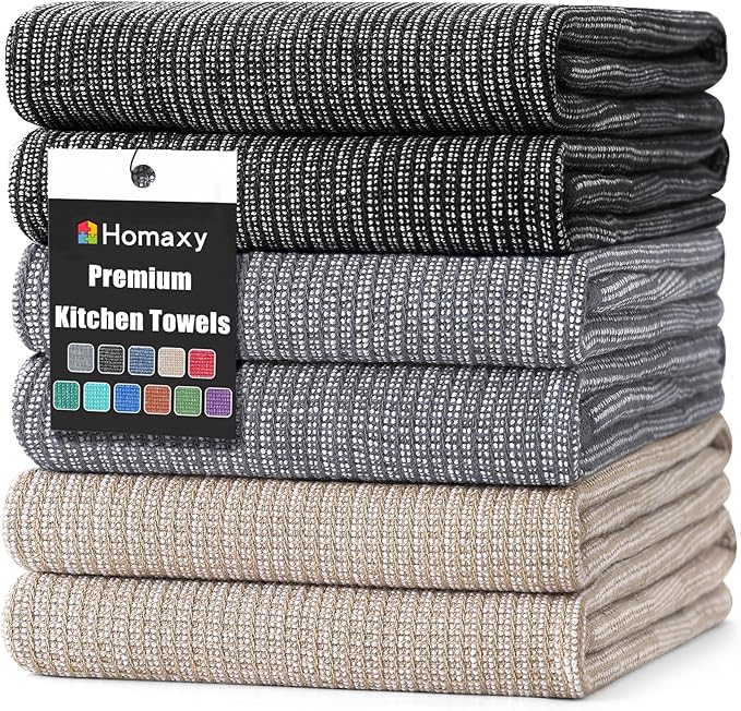Homaxy Premium Kitchen Towels, Large Cotton Kitchen Hand Towels, Flat and Terry by Homaxy