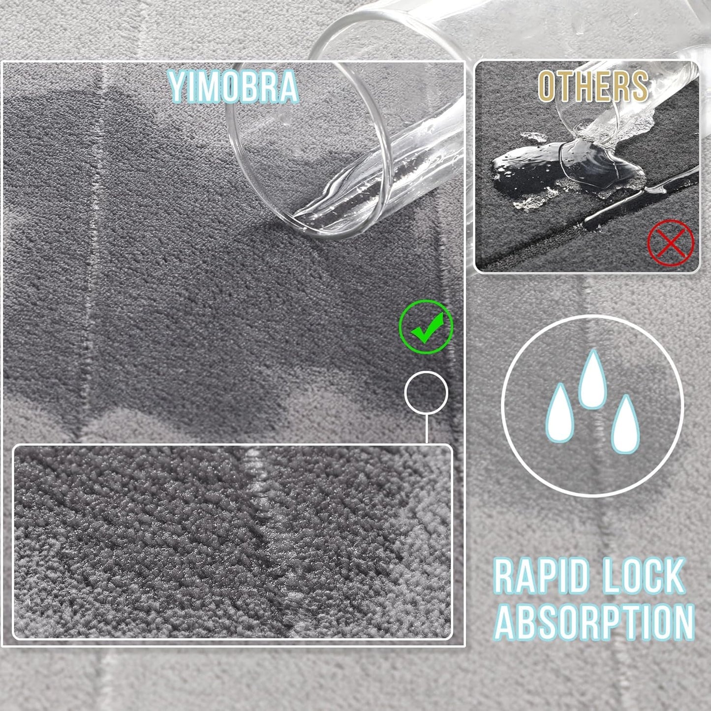 Yimobra Memory Foam Bathroom Rugs Sets 2 Piece - Super Soft Absorbent Quick Dry Bath Mat Set, Machine Washable Non Slip Floor Carpet for Tub Shower & Single Sink (17x24 & 31.5x20 Inch, Gray)