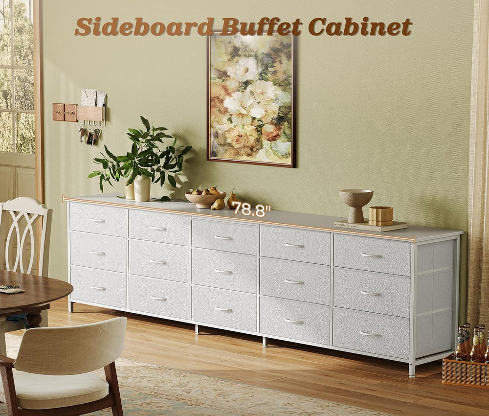 Huuger 78.7 inch Long Dresser for Bedroom, 15 Drawer Fabric Dresser for Close...
