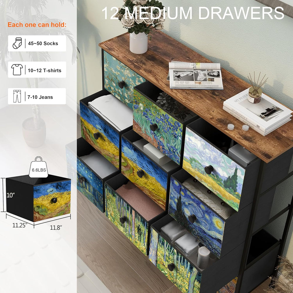 EXOTICA Dresser for Bedroom with 12 Drawers Tall Dresser & Chest of Drawe...