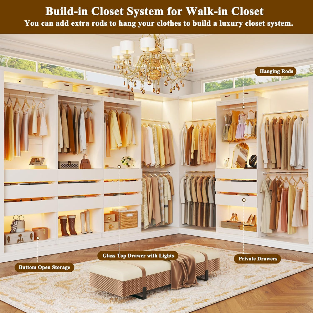 HUAHUU Freestanding 2FT Closet System with 3 Wood Drawers & Glasstop, 24&...
