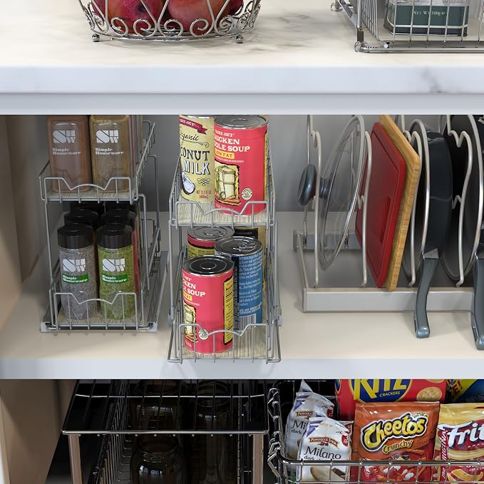 Simple Houseware 2-Tier Spice Rack Slide Out Wire Basket Drawer Organizer - Image 2