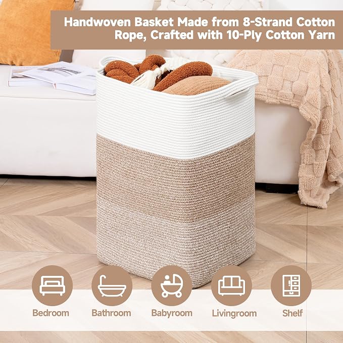 CLHMILY&Z 95L Laundry Basket Rectangular Brown Rope - Image 3