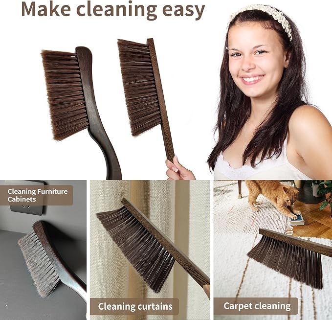 2 Pcs Wooden Hand Broom Brush, Dust Bench Brush Whisk Broom Soft Bristle Brush - Image 5