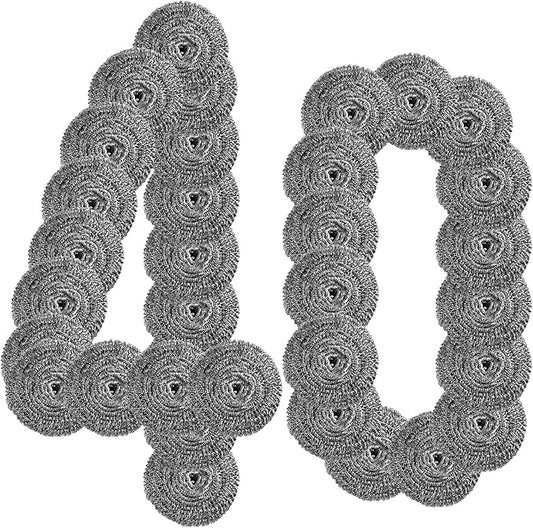 40 Pcs Stainless Steel Scrubber Bulk, Heavy Duty Steel Wool Scrubber 40 Gram by Akamino
