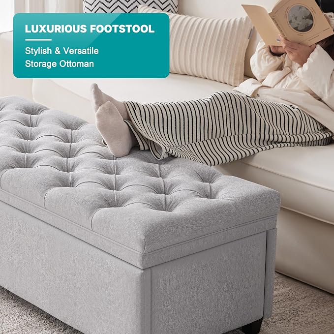 50" Storage Ottoman Bench, Tufted Ottoman - Image 5