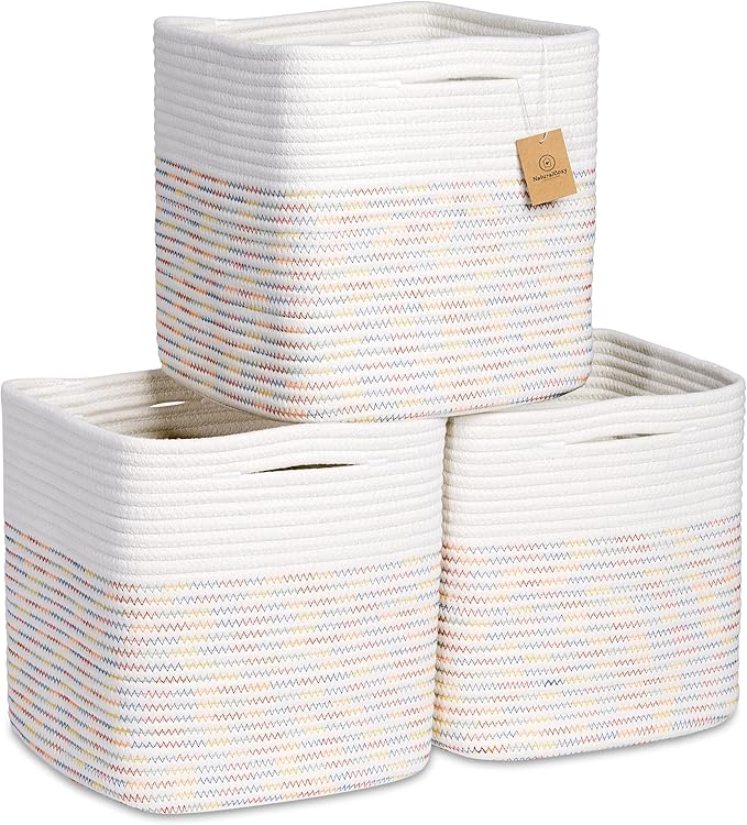 NaturalCozy Storage Cubes 11 Inch Cotton Rope Woven Baskets by NaturalCozy
